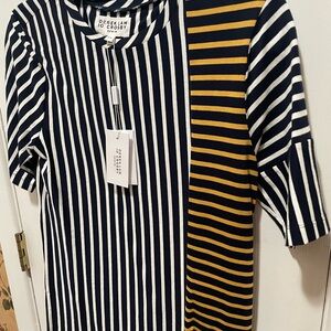 10 Crosby Derek Lam women Striped Tee in Navy and Mustard